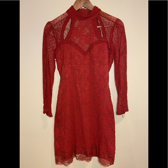 FREE PEOPLE LACE LONG SLEEVE COCKTAIL DRESS US:S - Picture 2 of 7